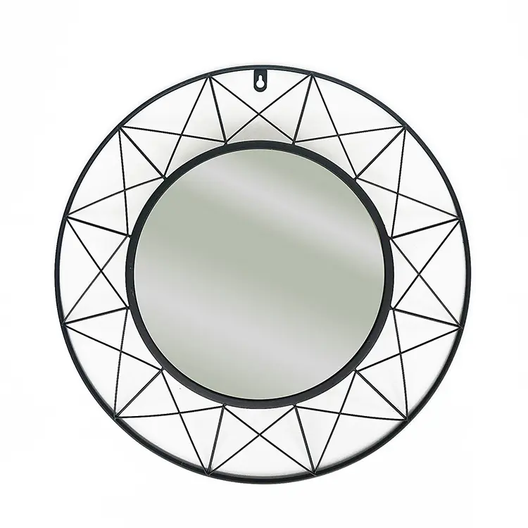 Modern Grosir Bingkai Cermin Bulat Logam Hitam Cermin Dinding Dekorasi Rumah untuk Ruang Tamu dan Kamar Mandi