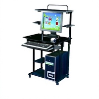 Vente directe d'usine, bureau d'ordinateur moderne en verre trempé avec étoile argentée noire, durable, usage commercial