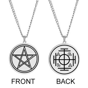 Stella soprannaturale HLSS672 pentagramma pentacolo Wicca pagana gioielli AGLA Kabbalah ruota della fortuna in acciaio inox ciondolo collana - Product Image 2