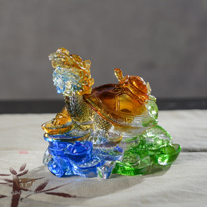 Colored Glazed Liuli Fengshui Dragon Turtle <strong>Mother</strong> and <strong>Son</strong> Tortoise Feng Shui Decoration Wholesale - Product Image 1