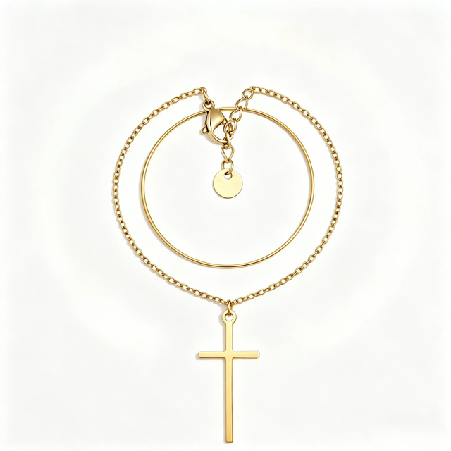 QX  Fine Jewelry Manufacturer OEM 2026 Trendy 18K Gold-Plated Stainless Steel Fashion Cross Pendant Chain Necklace Daily Wearing