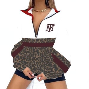 Sudadera Personalizada con Estampado de Bloques de Color por Transferencia Térmica para Mujer, Diseño Retro a Cuadros Blanco y Negro, Cuello Alto, Corte Regular Informal - Product Image 3