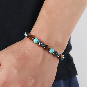 Commercio all'ingrosso nuovi braccialetti di perline di ematite per terapia magnetica con <span class=keywords><strong>occhi</strong></span> di <span class=keywords><strong>tigre</strong></span> naturale turchese blu da 8MM per donna uomo - Product Image 6