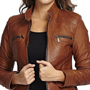 Nouvelle veste en cuir protéiné coupe-vent, veste de moto rétro à manches longues, veste en cuir courte pour femmes - Product Image 3