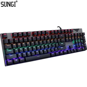 Keyboard Gaming Mekanis RGB 104 Tombol Pelangi LED Backlit USB Kabel Keyboard Mekanikal ABS Tahan Lama untuk PC Mac Gamer