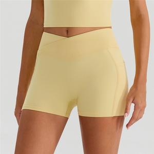 YWQ0303 Bestseller Damen High-Waist Crisscross Yoga-Shorts Po-Lifting Gym-Shorts mit Seitentaschen - Product Image 5