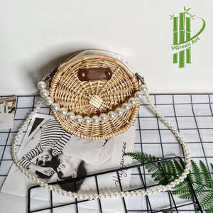 กระเป๋าสะพายข้างทรงกลมทำมือจากหวาย พร้อมสายสะพายไข่มุกสุดหรู กระเป๋าหวายสำหรับฤดูร้อนและชายหาด สำหรับผู้หญิง ของขวัญแฟชั่น - Product Image 3