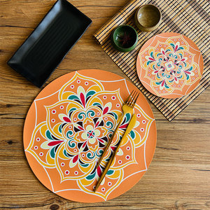 Cuscinetto isolante in pelle stampato stile bohémien impermeabile tondo ad olio Vintage decorativo <span class=keywords><strong>Runner</strong></span> da <span class=keywords><strong>tavolo</strong></span> - Product Image 4