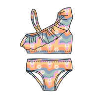 Nuevo Conjunto de Bikini para Niña, Traje de Baño de Dos Piezas con Volantes sin Mangas para Niñas Pequeñas, Estampados Personalizados, Ropa de Playa para Niños