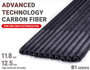 Queue de billard TuoYuan Série <span class=keywords><strong>B1</strong></span> en fibre de carbone noire, haute qualité, 2 pièces, fût en carbone pur, embout imprimé 3D, 18-20oz, pour snooker - Product Image 1