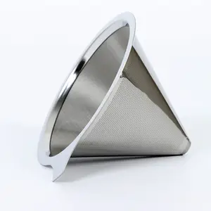 Custom machined 304 stainless steel hand coffee filter/etched metal double funnel-type filter