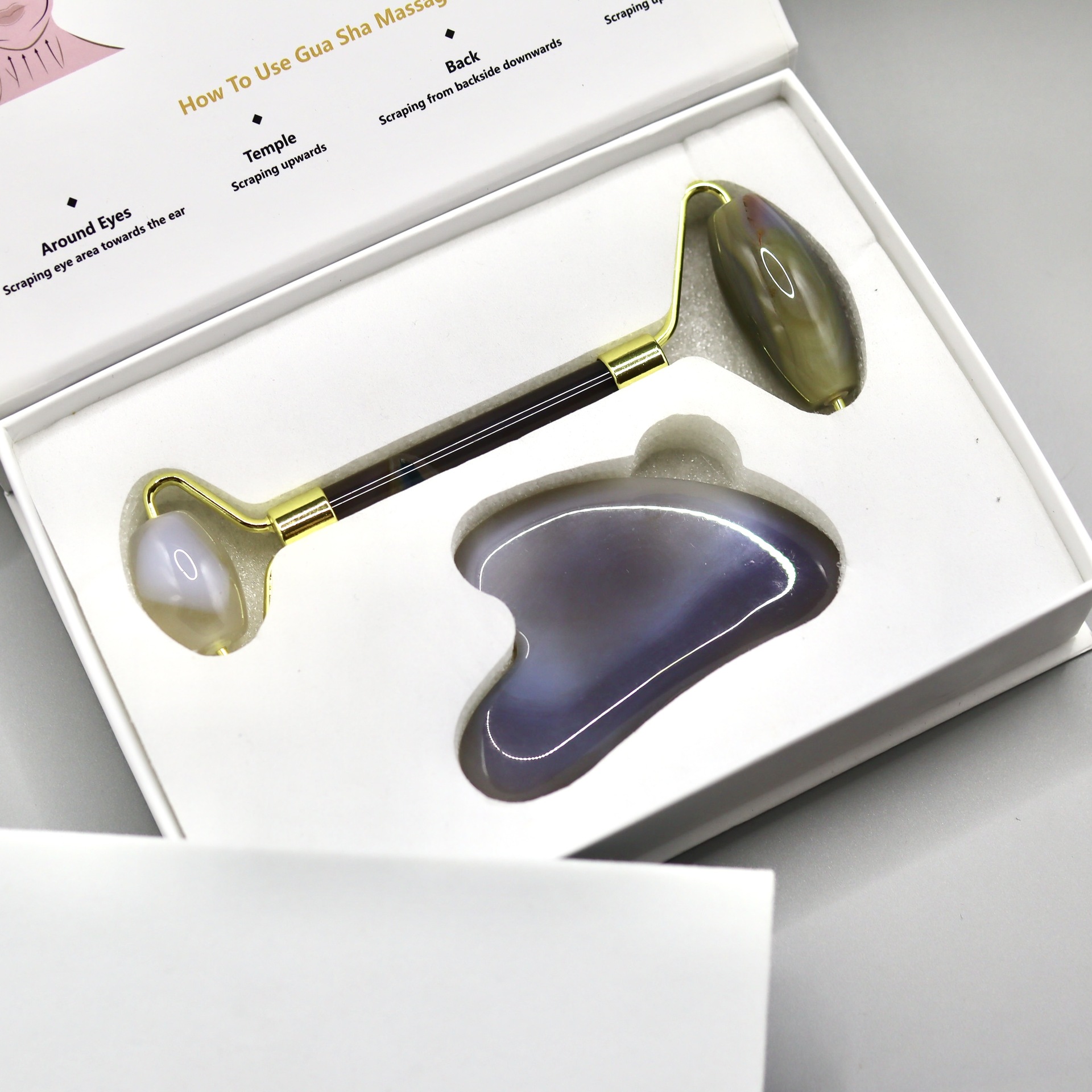 Agate roller gua sha board set
