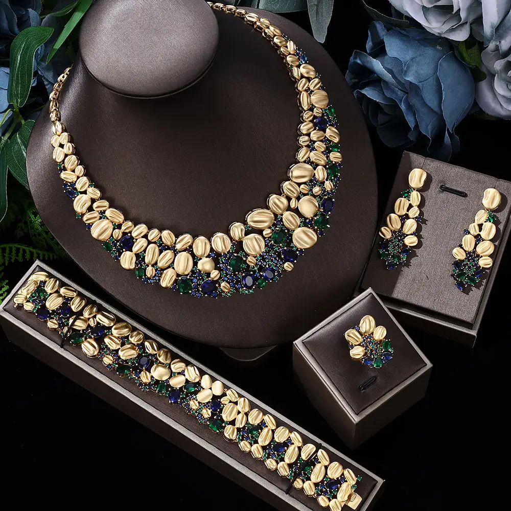 Wholesale high quality Luxury African 4 pcs Women Wedding Party Zircon Crystal Dubai Bridal Jewelry Set