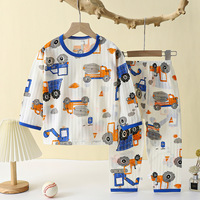 Ensemble de pyjama chaud pour enfants en coton pur, imprimé dessin animé, manches longues, printemps/été, vêtements de détente pour garçons et filles