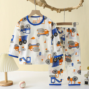 Ensemble de <span class=keywords><strong>pyjama</strong></span> chaud pour enfants en coton pur, imprimé dessin animé, manches longues, printemps/été, vêtements de détente pour garçons et filles - Product Image 1