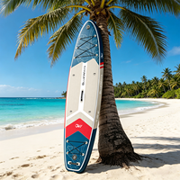Vente Flash : Planche de SUP gonflable Drop Stitch 11' x 33" avec pompe, motif feuille de palmier bleu marine, pont crème, kit complet polyvalent