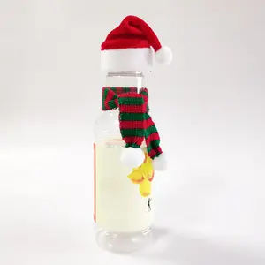 Natal Mini Santa Claus Topi dan Syal untuk Dekorasi Botol
