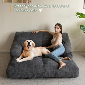 Canapé de sol confortable pour familles <span class=keywords><strong>d</strong></span>'animaux, grand lit pour chien en tissu côtelé pour humains avec mousse de soutien - Product Image 3