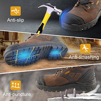 Zapatos de Seguridad ANTENG de Corte Alto Color Marrón Oscuro, Zapatos de Trabajo de Seguridad con Punta de Acero Antideslizantes para Hombre