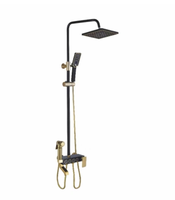 IProSan Robinet de Baignoire Chaud Froid, Mitigeur Thermostatique Carré Noir et Or, Ensemble de Douche 8272-1
