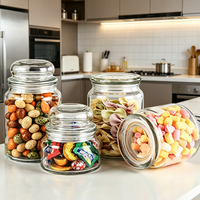 Lot de bocaux en verre ronds pour aliments, 350 ml, 500 ml, 800 ml, avec couvercle, pour épices, biscuits, sucre, farine, noix, rangement de cuisine et garde-manger
