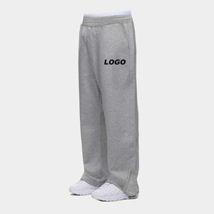 Pantalones Deportivos Extra Grandes de 500 Gsm, Color Gris Desgastado, 100% Algodón, Cintura Elástica, Transpirables, con Logotipo Personalizado, Corte Recto y Amplio para Hombre - Product Image 3