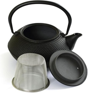 Théière en fonte noire plate en émail Offre Spéciale théière japonaise vintage faite à la main avec infuseur à thé en acier inoxydable 0.9L - Product Image 6