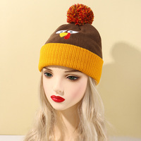 Gorro de Punto con Pompones Bordado de Turquía para Fiesta Divertida de Acción de Gracias