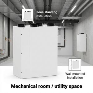 Système de ventilation à récupération de chaleur LANSTEP HRV avec moteur EC et mode bypass, installation verticale pour projets résidentiels - Product Image 2