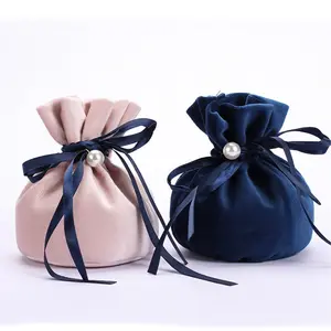 गुलाबी Velour गहने पाउच के साथ अनुकूलन छोटे मखमल आभूषण उपहार बैग धनुष टाई के लिए इत्र की शीशी पैकेजिंग बैग