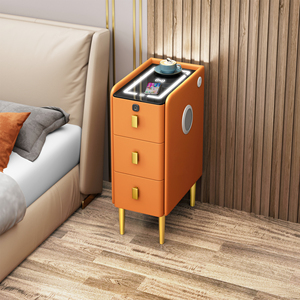 Modern Luxury Wood Smart <strong>30cm</strong> <strong>Bedside</strong> <strong>Table</strong> With Led Light Fingerprint Wireless Charging Speakers Drawer Hotel Bedroom Furniture - Product Image 6