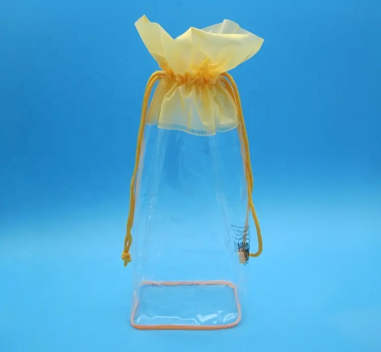 カスタムサイズPVC巾着袋包装透明透明プラスチックギフト巾着袋包装