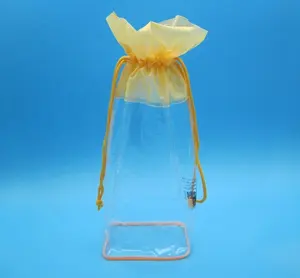 カスタムサイズPVC巾着袋包装透明透明プラスチックギフト巾着袋包装