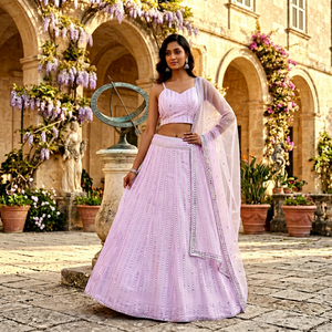 Lehenga Choli en Georgette à Paillettes Violettes, Longueur Ras du Sol, Séchage Rapide, Cousu, Tenue Traditionnelle pour Femme, Mariage, Diwali, Fête - Product Image 1