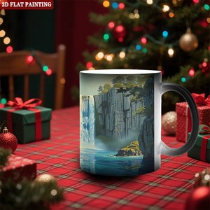 Custom Print Frosted Black <b>Ceramic</b> Mug 11oz Heat Activated Color Changing <b>Cup</b> With Landscape Art Design - Product Image 2