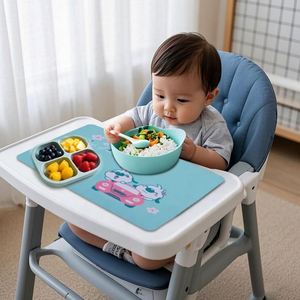 Cartoon <b>Silicone</b> Placemat Rectangle Non-Slip <b>Mat</b> Pink Blue Design Kids Tableware Pad - Product Image 2