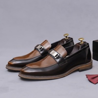 Mocassins en cuir verni pour hommes, chaussures habillées en cuir de vachette véritable ornées de métal, chaussures de cérémonie pour marié