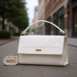 Sac à bandoulière Calista en cuir PU matelassé blanc avec chaîne, fermeture éclair, style vintage pour femme, usage quotidien - Product Image 2