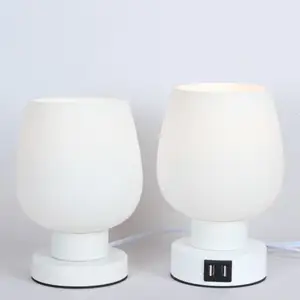 Luminária de mesa de vidro opala branco com design simples, candeeiro de mesa com toque de mesa, estilo moderno com abajur de vidro opala branco