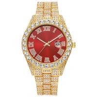Montre à quartz ronde pour homme, style hip-hop, en alliage, avec strass étincelants, disponible en onze couleurs différentes – Vente chaude directe usine