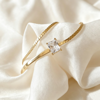Bracelet à breloques double couche en argent sterling S925, zirconium blanc carré simple, plaqué or 18 carats, bijou cadeau pour fête