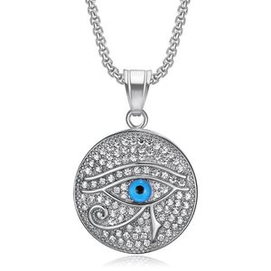 Horus Eye Pendant Necklace Stainless Steel Gold And Silver Tone Rhinestone Blue Eye Charm For Men Women <b>Gift</b> Jewelry - Product Image 5