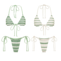 Fabricant de maillots de bain écologiques personnalisés à coutures en zigzag, ensemble de bikini ajustable à nouer pour femmes