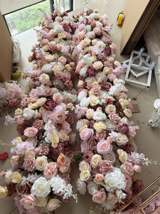 Runner <span class=keywords><strong>da</strong></span> <span class=keywords><strong>Tavolo</strong></span> con Rose Bianche Artificiali FL-070, Decorazione a Cascata in Seta per Matrimoni ed Eventi - Product Image 2