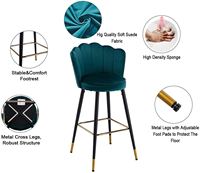 Tabouret de bar de style nordique, luxueux, en forme de fleur colorée, en tissu velours, avec pieds en métal doré