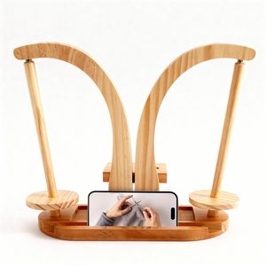 Wooden Yarn Spool Holder Rotating <b>Desktop</b> <b>Stand</b> Solid Wood Oval Shape For Needlework Craft Storage - Product Image 5
