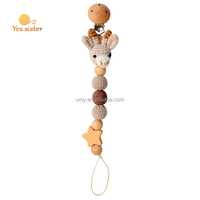 Clip en bois de hêtre pour bébé, Attache-sucette, ours au Crochet, perles, sucette, chaîne Animal, 5 pièces