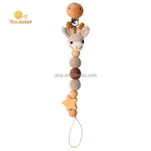 Clip en bois de hêtre pour bébé, Attache-sucette, ours au Crochet, perles, sucette, chaîne Animal, 5 pièces - Product Image 6