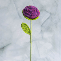 Handgefertigte Häkel-Lila-Rose Einzelner Zweig Seidengarn-Blumen Muttertag & Weihnachten Künstliche Blume Heimdekoration