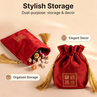 Sac à cordon en velours doux de qualité supérieure avec logo brodé personnalisé et pompon, pochette pour bijoux, emballage pour cristaux de parfum et cartes de tarot